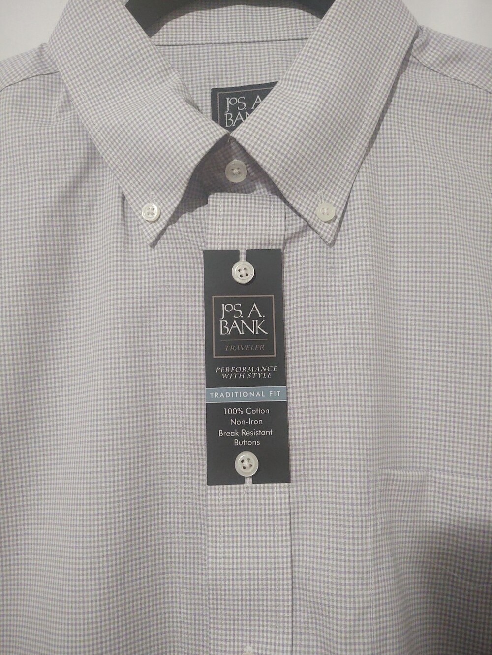 Jos. A. Bank Men's Traditional Fit Light Gray Micro-Check Dress Shirt Sz Large